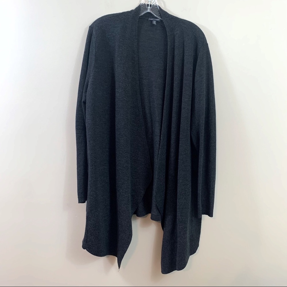 Eileen Fisher Merino Wool Charcoal Gray Drape Cardigan